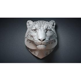 3D Snow Leopard Head Sculpture Spotted
